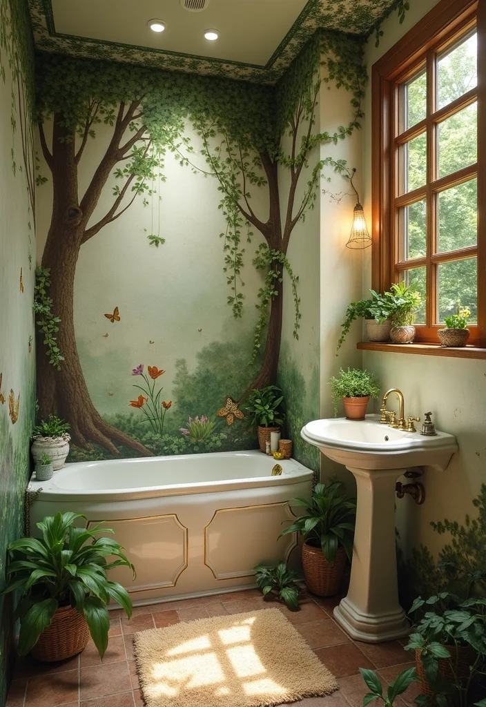 10 Whimsical Bathroom Ideas for Playful Creative Decor - 1. Enchanted Forest Theme