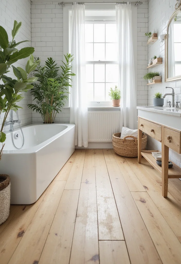 10 Wood Floor Bathroom Ideas for Warm Organic Texture - 2. Light Maple for an Airy Feel