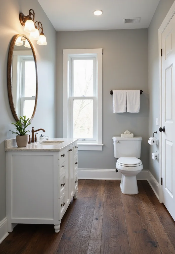 10 Wood Floor Bathroom Ideas for Warm Organic Texture - 3. Dark Oak for a Dramatic Contrast
