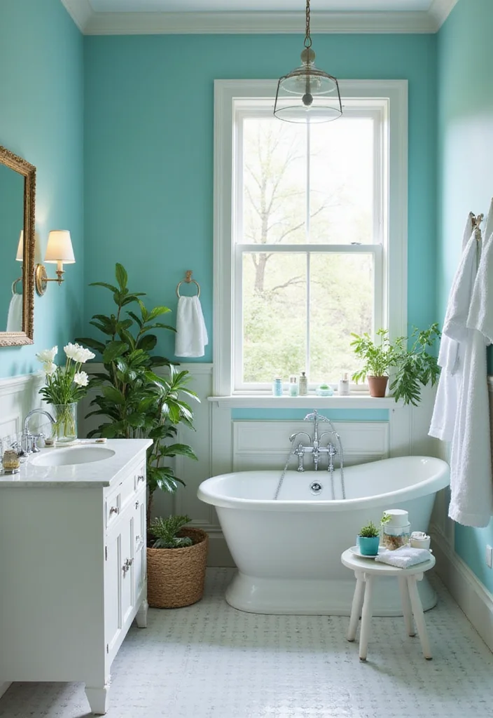 12 Aqua Bathroom Ideas for Bright Refreshing Vibes - 1. Aqua and White Elegance