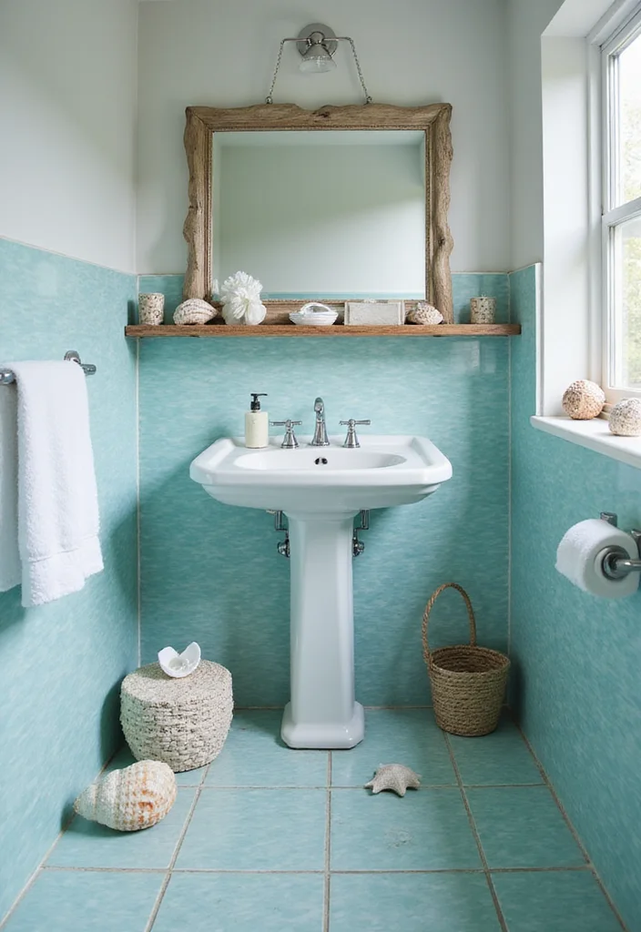 12 Aqua Bathroom Ideas for Bright Refreshing Vibes - 2. Coastal Inspired Tiles