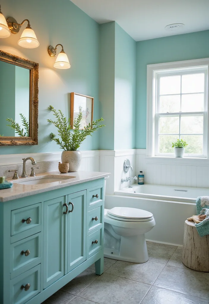 12 Aqua Bathroom Ideas for Bright Refreshing Vibes - 7. Aqua Lighting Fixtures