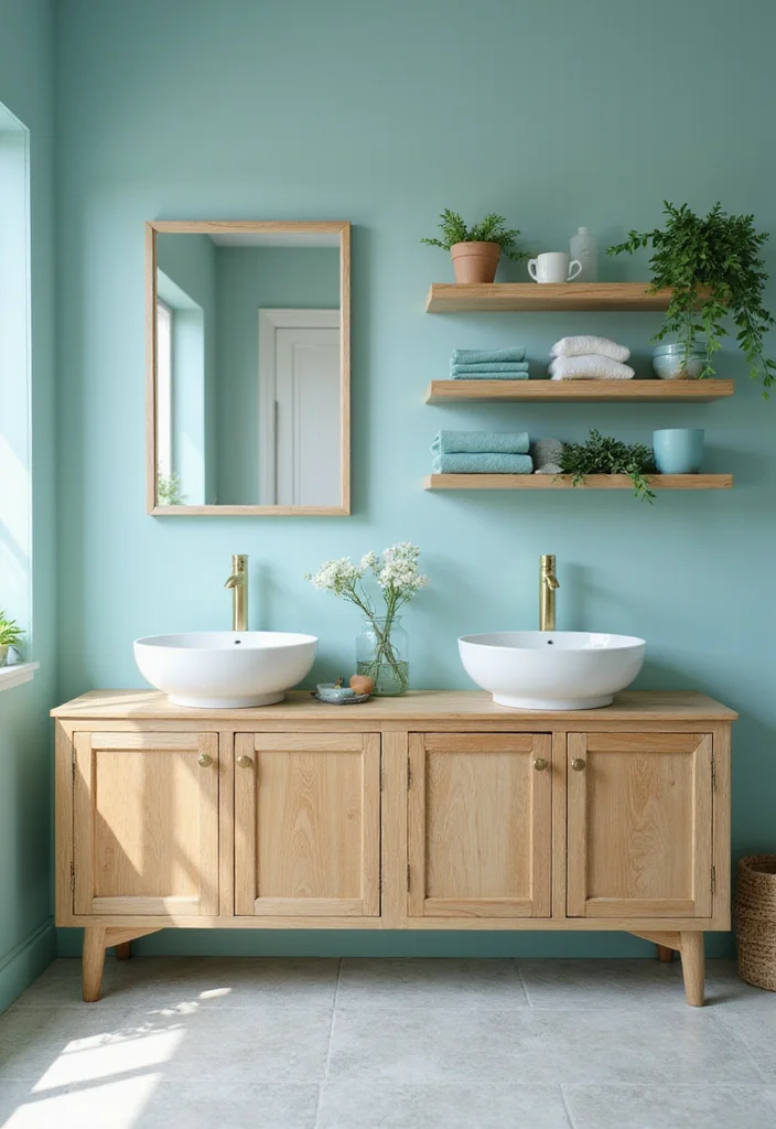 12 Aqua Bathroom Ideas for Bright Refreshing Vibes - 8. Aqua and Natural Woods