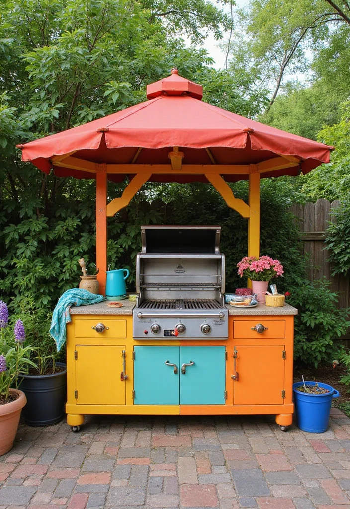 12 Backyard Built In BBQ Ideas for Fun Outdoor Cooking - 12. Colorful Outdoor BBQ Station