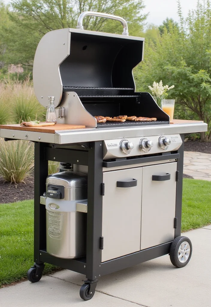 12 Backyard Built In BBQ Ideas for Fun Outdoor Cooking - 6. Chic Portable Grill Station