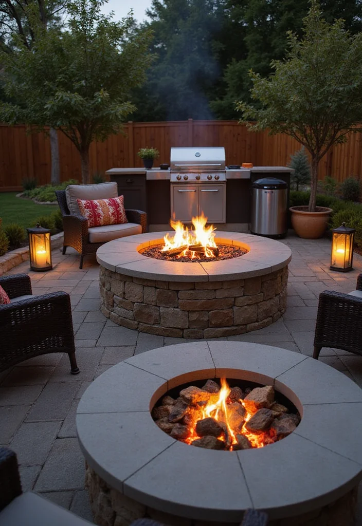 12 Backyard Built In BBQ Ideas for Fun Outdoor Cooking - 7. BBQ with Fire Pit Combo
