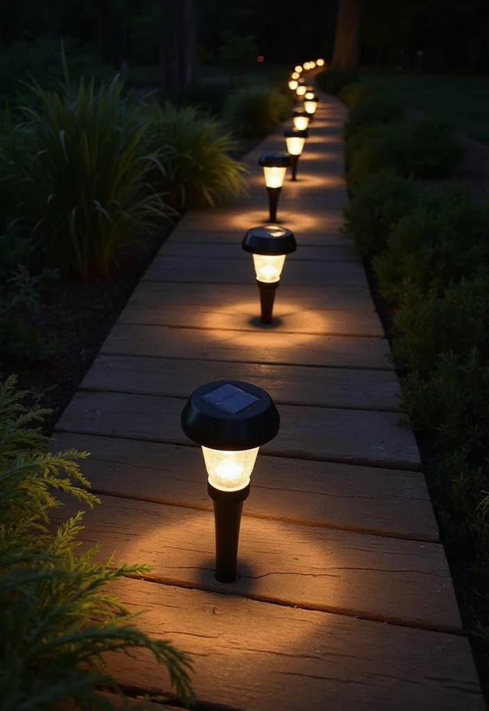 12 Backyard Deck Lighting Ideas for Warm Evening Ambience - 1. Solar-Powered Pathway Lights
