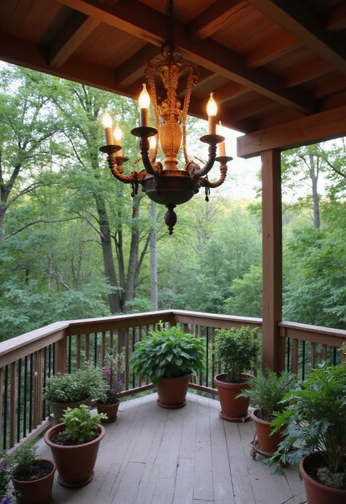 12 Backyard Deck Lighting Ideas for Warm Evening Ambience - 10. Upcycled Lighting with Old Fixtures