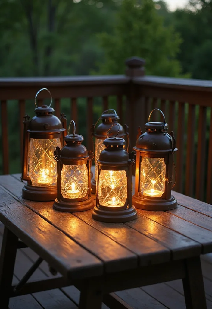 12 Backyard Deck Lighting Ideas for Warm Evening Ambience - 3. Outdoor Lanterns for a Rustic Touch