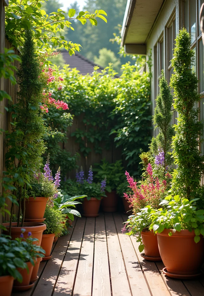 12 Backyard Deck Privacy Ideas for Secluded Outdoor Comfort - 3. Potted Plants and Tall Flowers