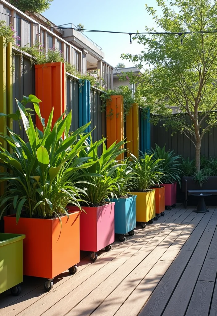 12 Backyard Deck Privacy Ideas for Secluded Outdoor Comfort - 9. Rolling Planters for Mobility