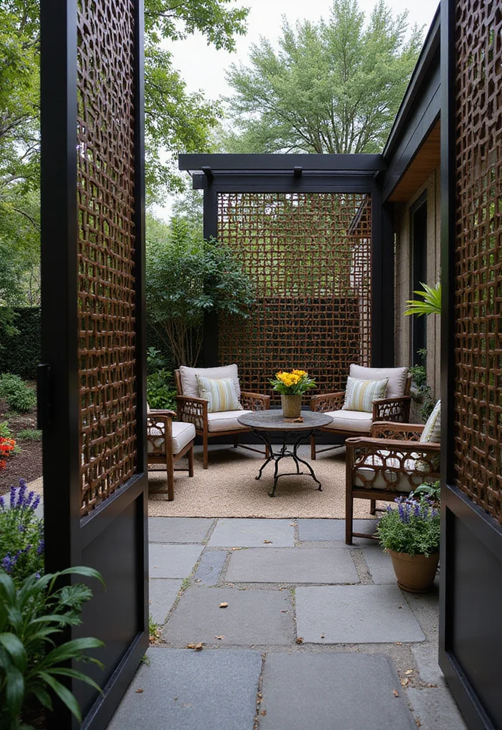 12 Backyard Lattice Ideas for Stylish Light Filtering Design - 2. Decorative Metal Lattice Screens