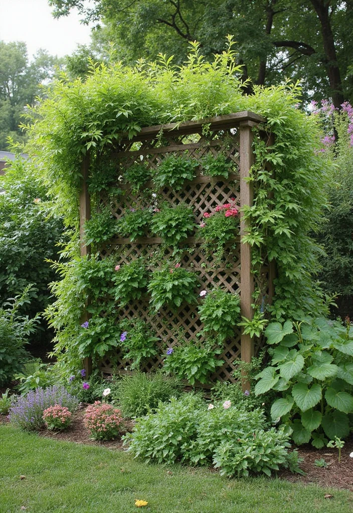 12 Backyard Lattice Ideas for Stylish Light Filtering Design - 4. Vertical Garden Lattice