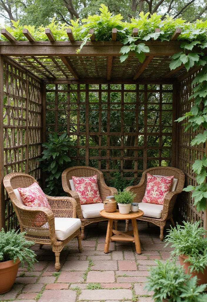 12 Backyard Lattice Ideas for Stylish Light Filtering Design - 6. Rustic Wicker Lattice