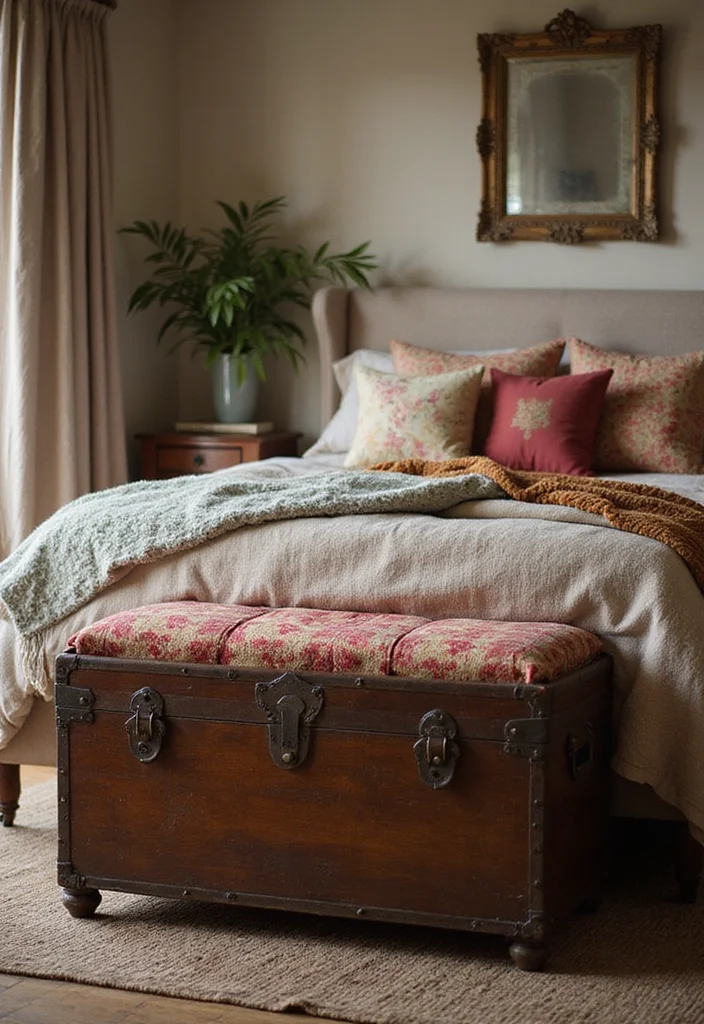 12 Bedroom Bench Ideas for Seating and Stylish Storage 1 12 Bedroom Bench Ideas for Seating and Stylish Storage - 1. Antique Trunk Bench
