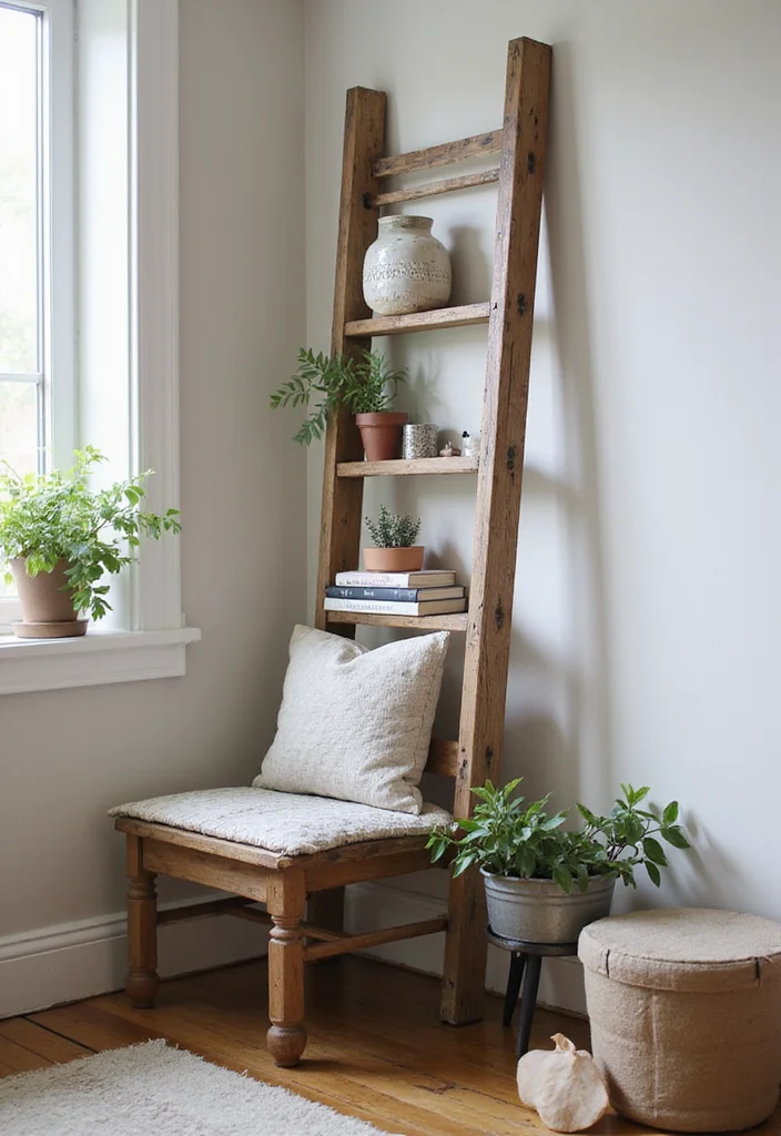 12 Bedroom Bench Ideas for Seating and Stylish Storage 23 12 Bedroom Bench Ideas for Seating and Stylish Storage - 3. Vintage Ladder Bench