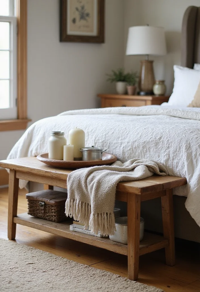 12 Bedroom Bench Ideas for Seating and Stylish Storage 56 12 Bedroom Bench Ideas for Seating and Stylish Storage - 6. Farmhouse-Style Bench