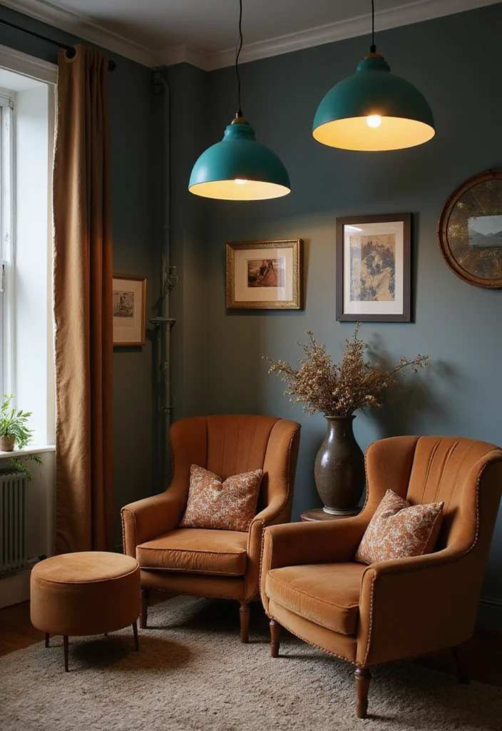 12 Brown and Teal Living Room Ideas for Bold Warm Contrast 100 12 Brown and Teal Living Room Ideas for Bold Warm Contrast - 10. Teal Lighting Fixtures with Brown Accents