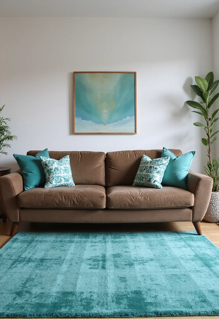 12 Brown and Teal Living Room Ideas for Bold Warm Contrast 45 12 Brown and Teal Living Room Ideas for Bold Warm Contrast - 5. Teal Rugs with Brown Furniture Accents