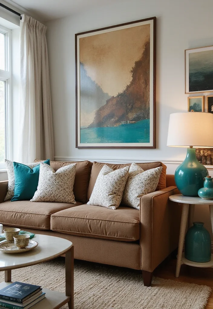 12 Brown and Teal Living Room Ideas for Bold Warm Contrast 67 12 Brown and Teal Living Room Ideas for Bold Warm Contrast - 7. Bold Artwork: Teal and Brown Combinations