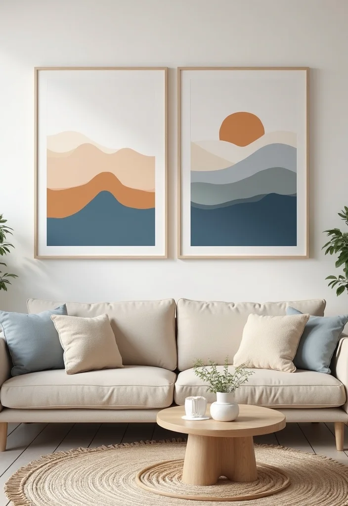 12 Calming Living Room Ideas for Peaceful Simple Comfort - 7. Wall Art with Purpose