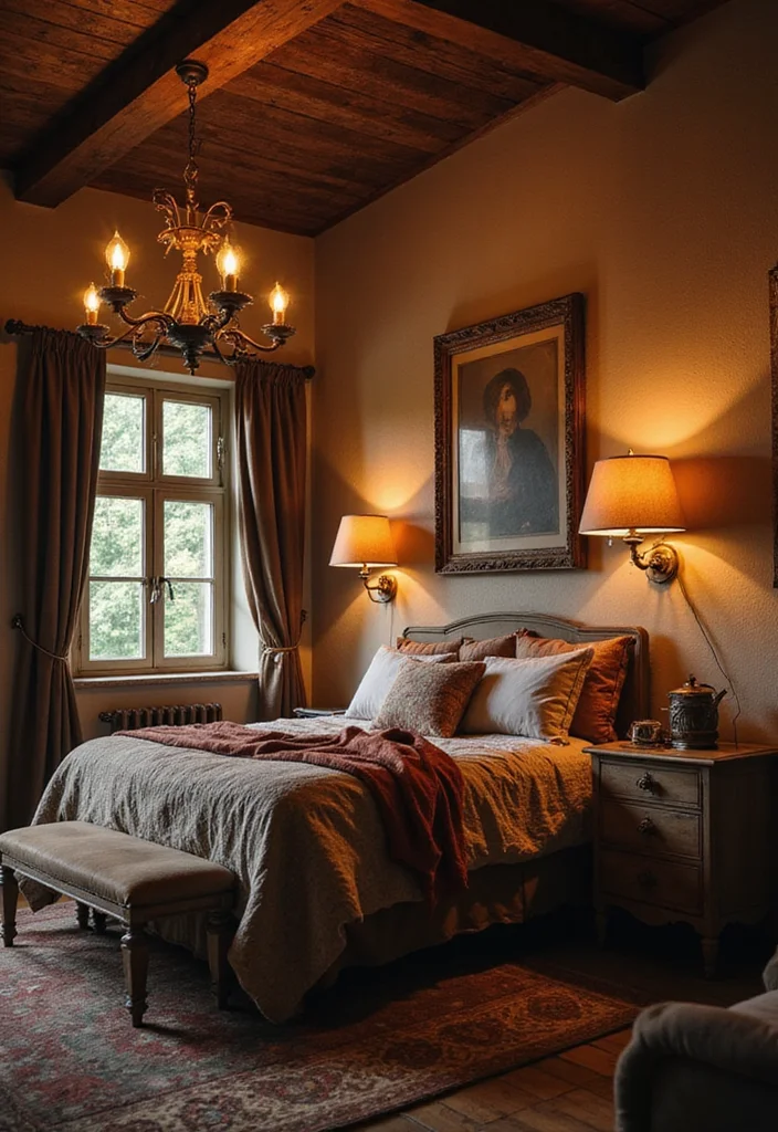 12 Country Rustic Bedroom Ideas for Natural Cozy Charm - 7. Choose Rustic Lighting Fixtures