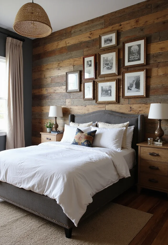 12 Country Rustic Bedroom Ideas for Natural Cozy Charm - 8. Create a Focal Point with a Statement Wall