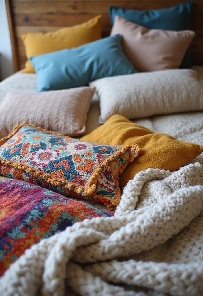 12 Cozy Boho Bedroom Ideas for Relaxed Layered Warmth - 1. Layered Textiles for Ultimate Comfort