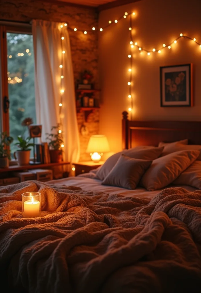 12 Cozy Boho Bedroom Ideas for Relaxed Layered Warmth - 10. Ambient Lighting