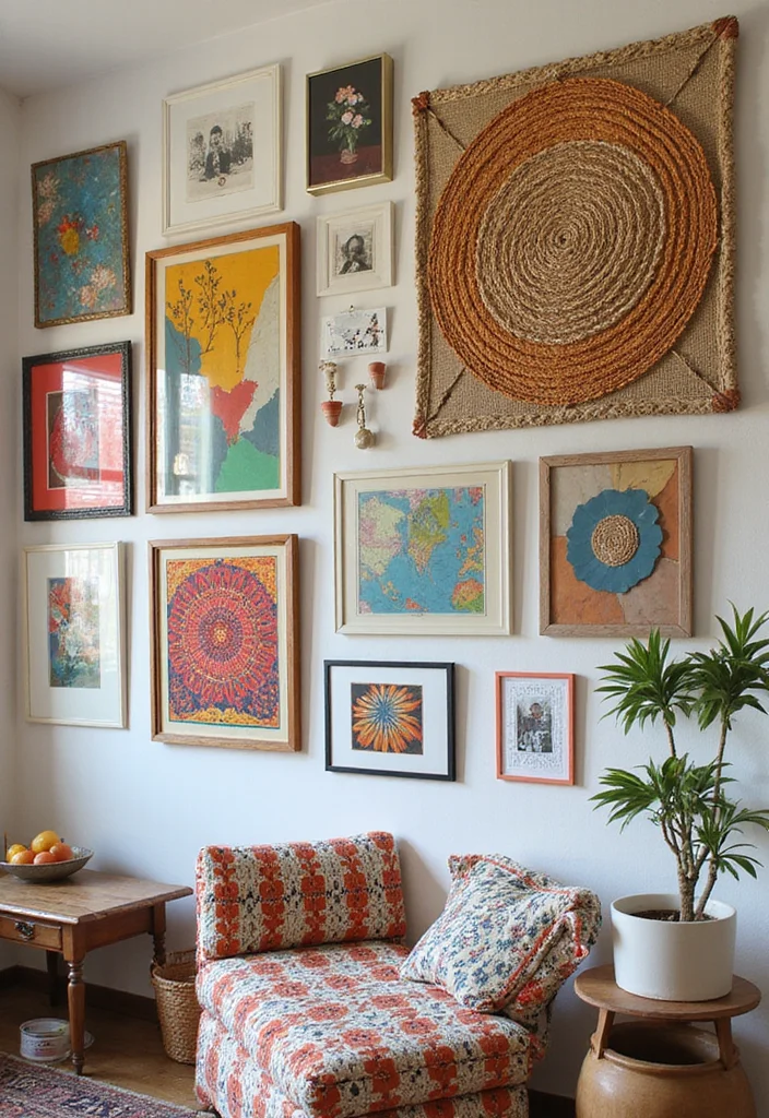 12 Cozy Boho Bedroom Ideas for Relaxed Layered Warmth - 3. Eclectic Wall Art