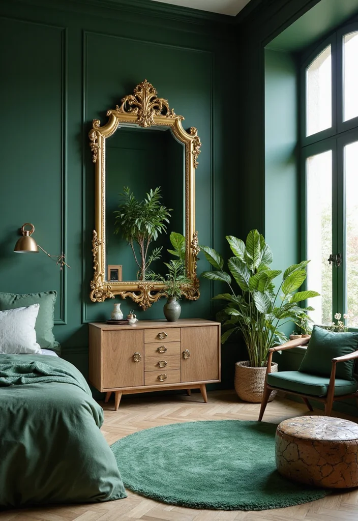 12 Green and Gold Bedroom Ideas for Chic Elegant Contrast - 10. Gold Mirror Accents