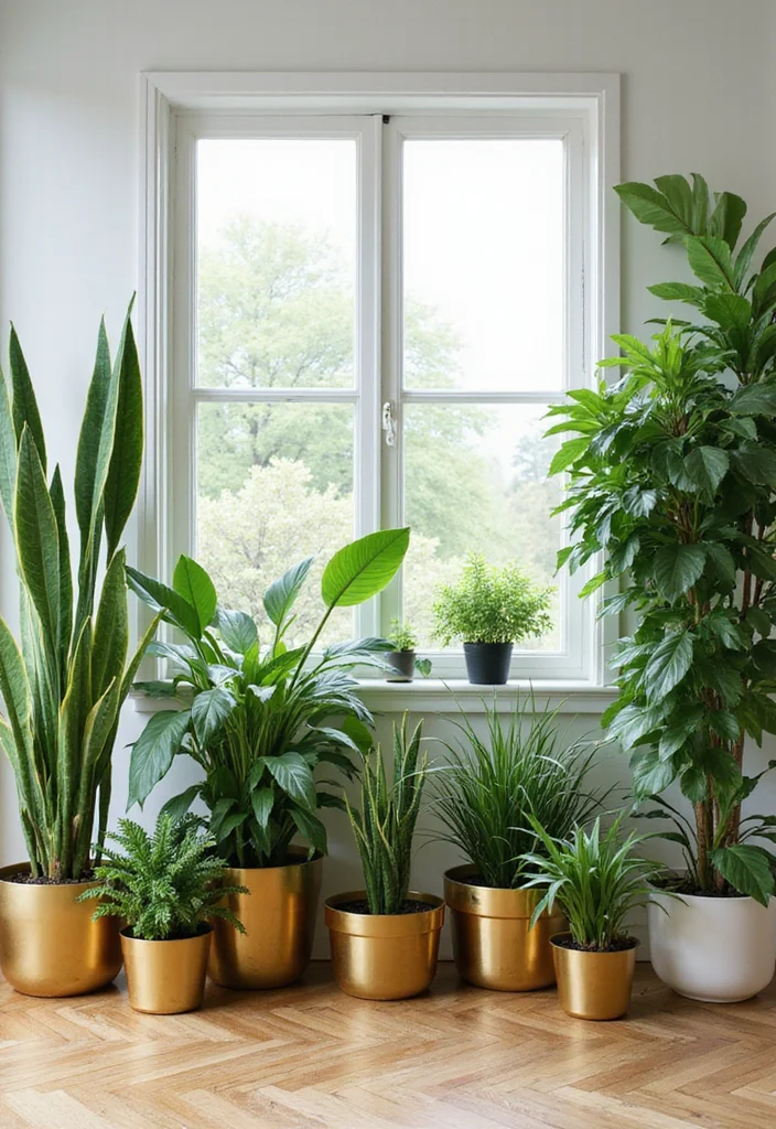 12 Green and Gold Bedroom Ideas for Chic Elegant Contrast - 7. Indoor Plants