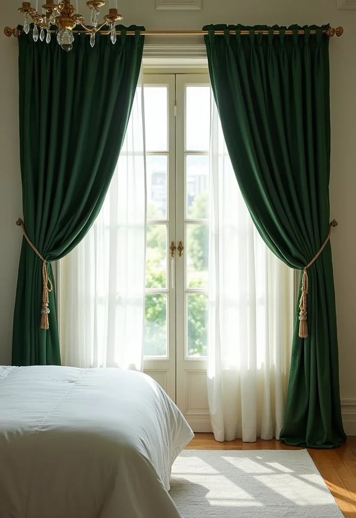 12 Green and Gold Bedroom Ideas for Chic Elegant Contrast - 9. Chic Window Treatments