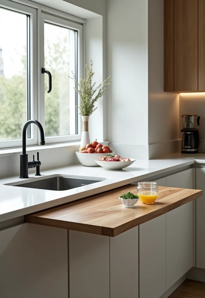 12 Kitchen Sink Cabinet Ideas for Extra Function and Order - 12. Folding Countertop Extensions for Extra Space