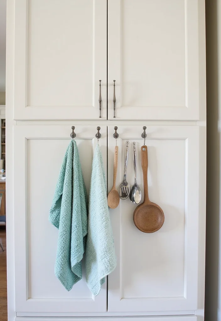 12 Kitchen Sink Cabinet Ideas for Extra Function and Order - 8. Stylish Cabinet Door Hooks for Towel Storage