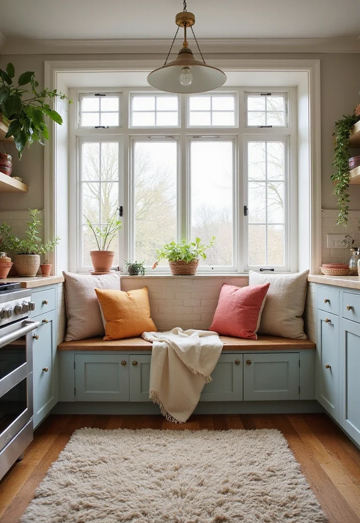 12 Kitchen Sitting Area Ideas for Cozy Casual Moments - 6. Cozy Corner with Soft Textiles