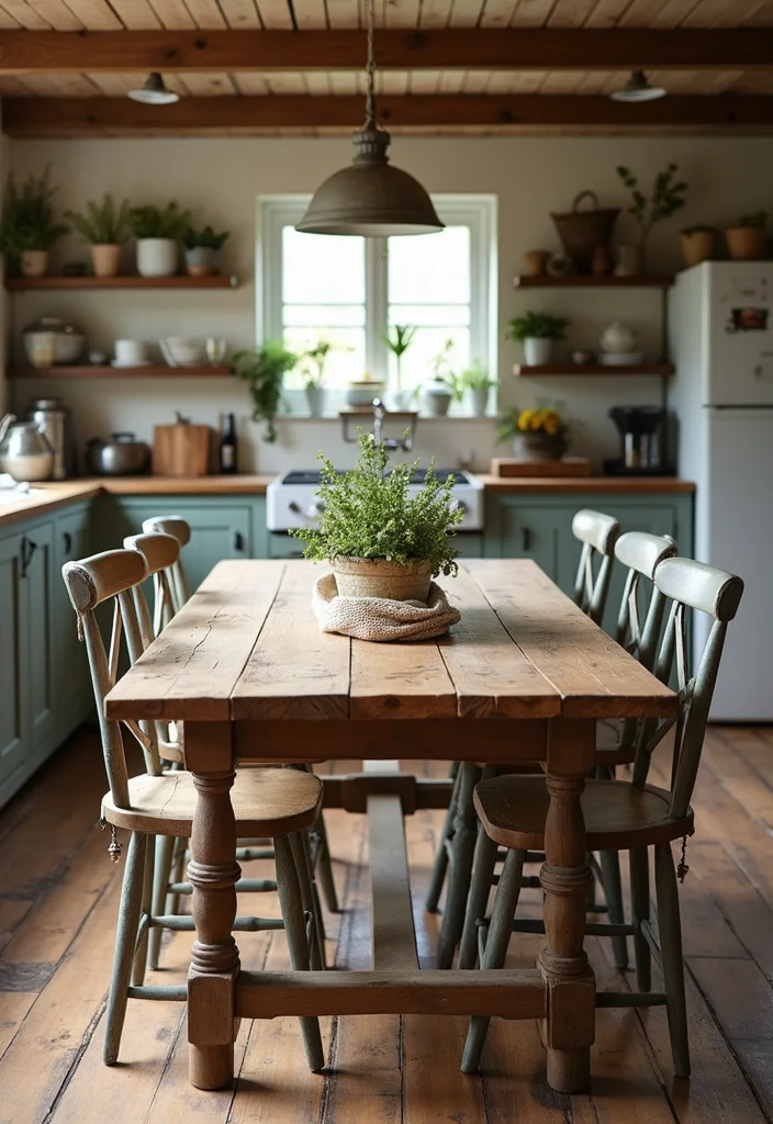 12 Kitchen Sitting Area Ideas for Cozy Casual Moments - 8. Rustic Farmhouse Table