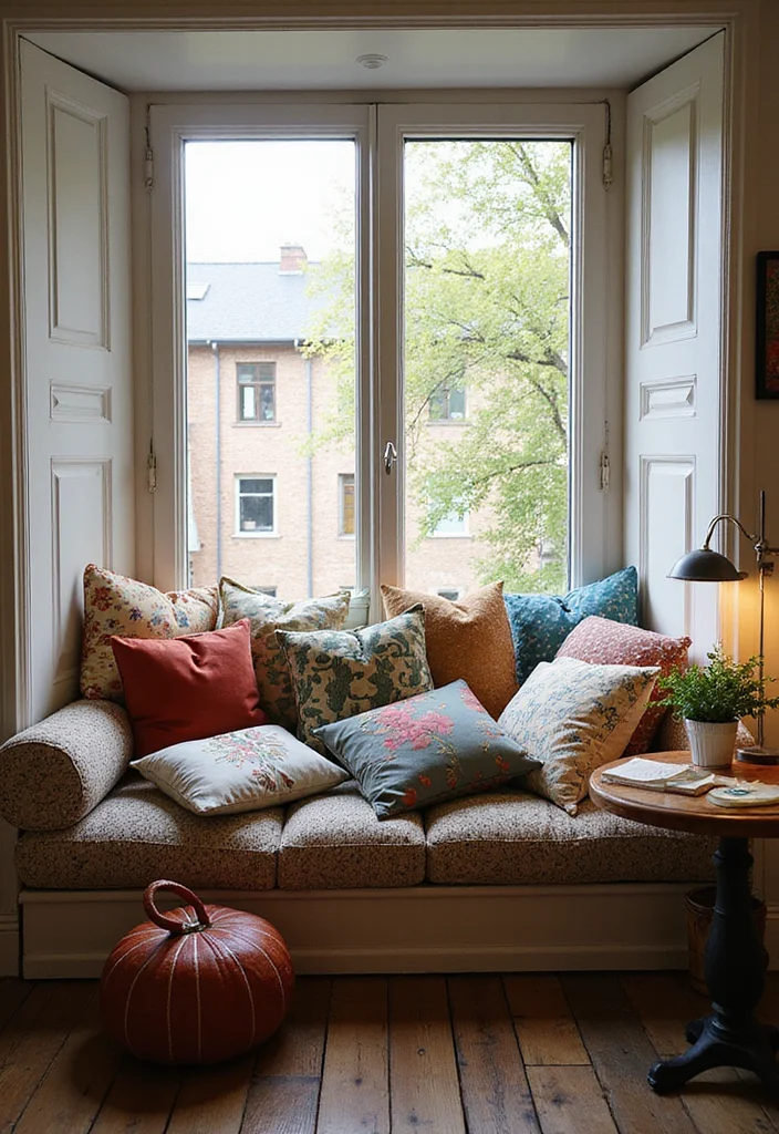 12 Kitchen Window Seat Ideas for Bright Comfortable Corners - 3. Vintage Cushion Wonderland