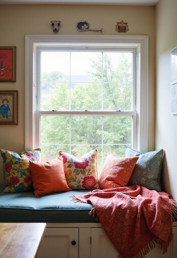 12 Kitchen Window Seat Ideas for Bright Comfortable Corners - 7. Playful Pops of Color