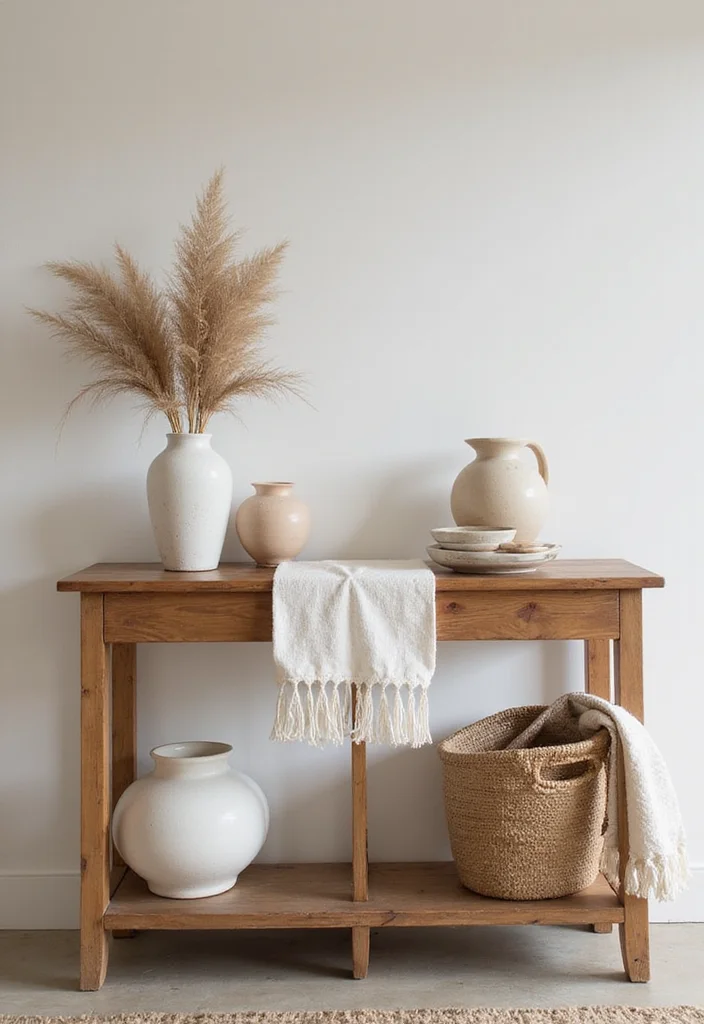 12 Living Room Console Table Decor Ideas for Easy Styling - 1. Layered Textures