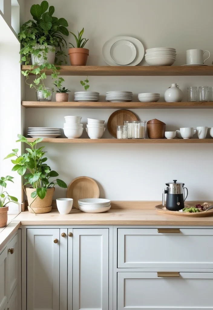 12 Low Ceiling Kitchen Ideas for Taller Airy Visual Space - 2. Open Shelving Ideas