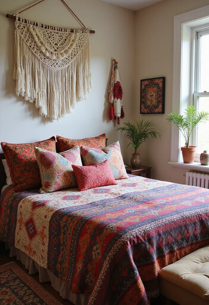 12 Modern Vintage Bedroom Ideas for Trendy Retro Mix 23 12 Modern Vintage Bedroom Ideas for Trendy Retro Mix - 3. Bohemian Textiles and Patterns