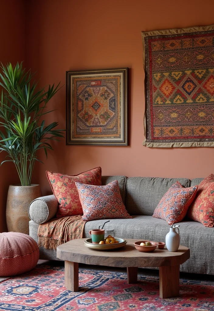 12 Moroccan Living Room Ideas for Pattern and Warm Color - 3. Ethnic Patterns Galore