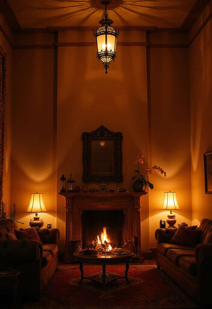 12 Moroccan Living Room Ideas for Pattern and Warm Color - 5. Warm Lighting Fixtures