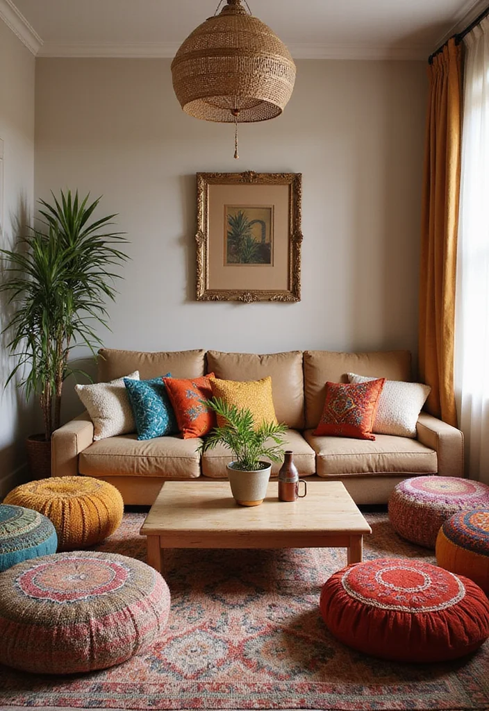 12 Moroccan Living Room Ideas for Pattern and Warm Color - 8. Low Seating Arrangements