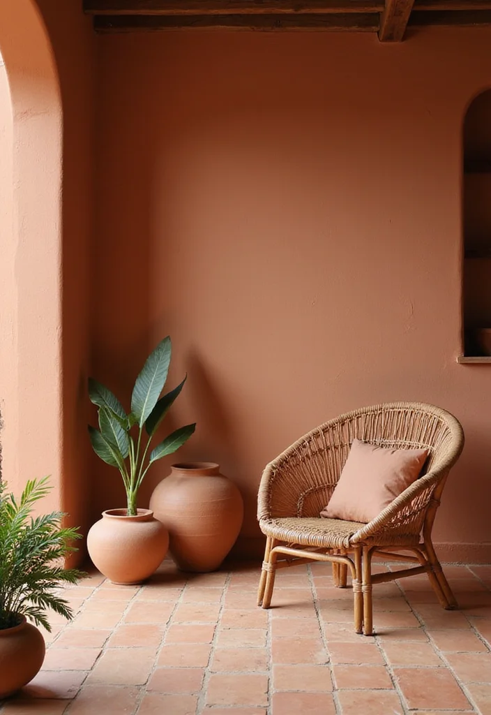 12 Moroccan Living Room Ideas for Pattern and Warm Color - 9. Terracotta Accents
