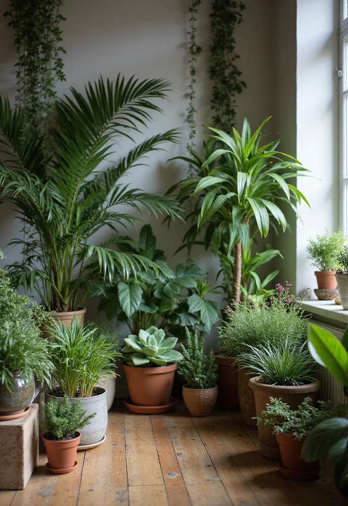 12 Primitive Living Room Ideas for Simple Rustic Character - 10. Potted Plants and Greenery