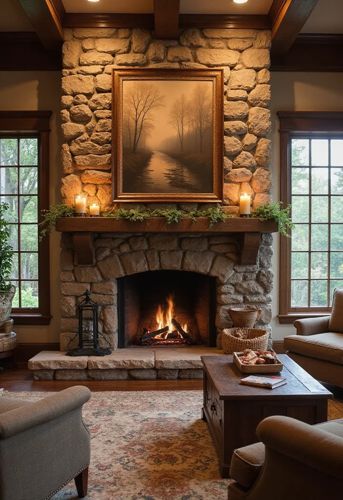 12 Primitive Living Room Ideas for Simple Rustic Character - 9. Cozy Fireplaces