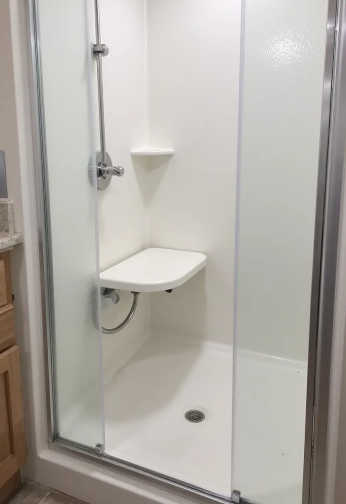12 RV Bathroom Storage Ideas for Smart Compact Organization - 11. Consider a Folding Shower Seat