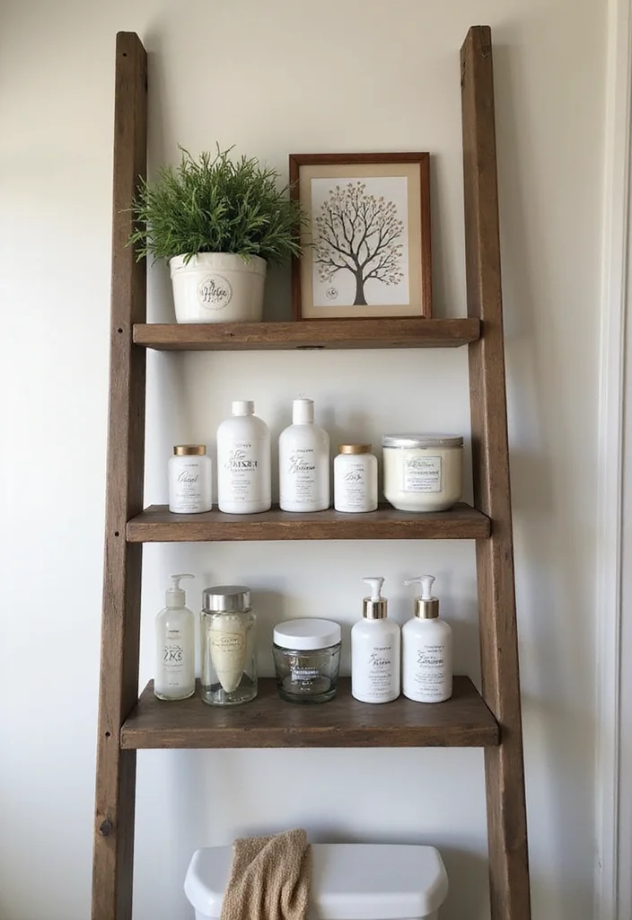 12 RV Bathroom Storage Ideas for Smart Compact Organization - 9. Think About a Ladder Shelf for a Touch of Style